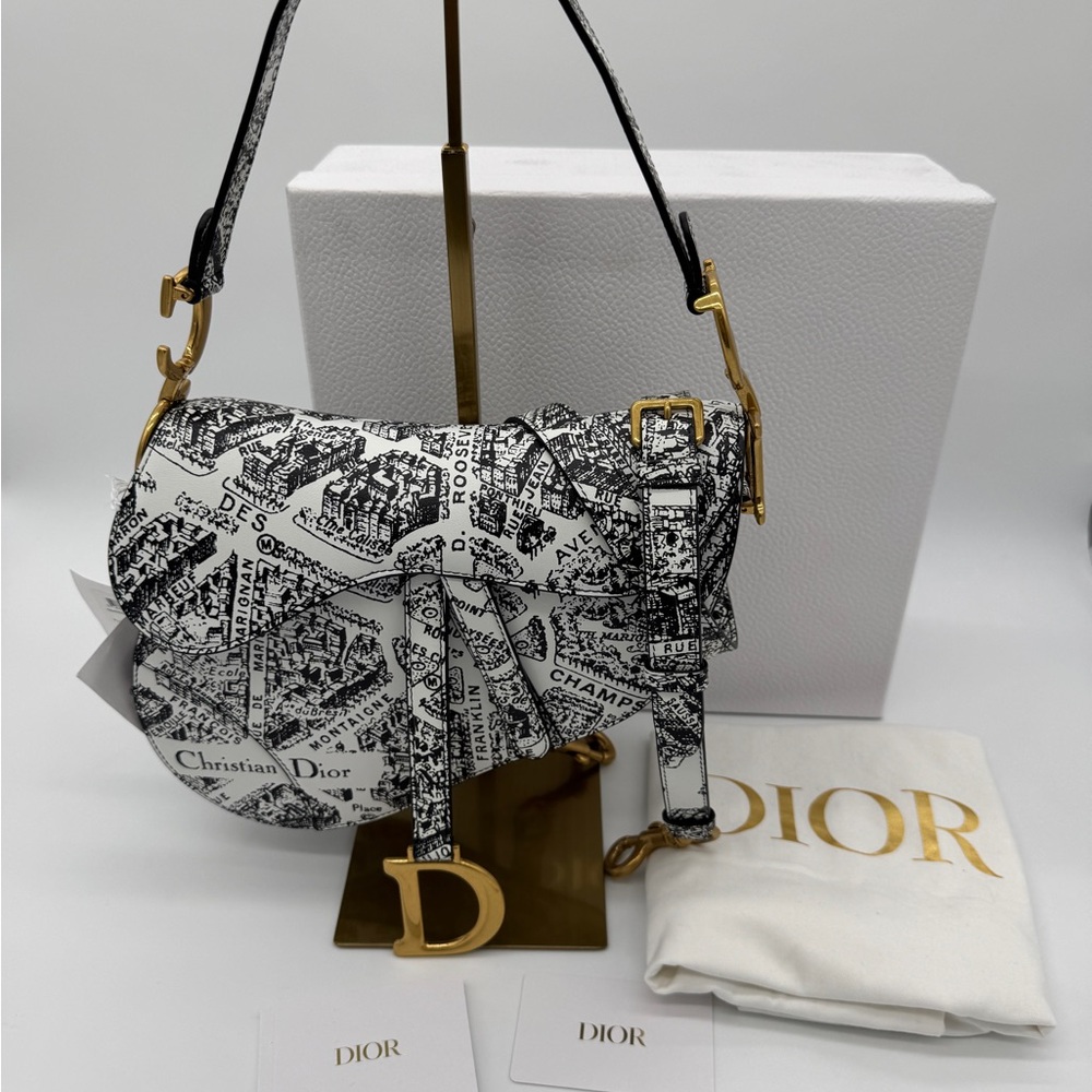 Christian Dior Plan de Paris Map Print Saddle Bag